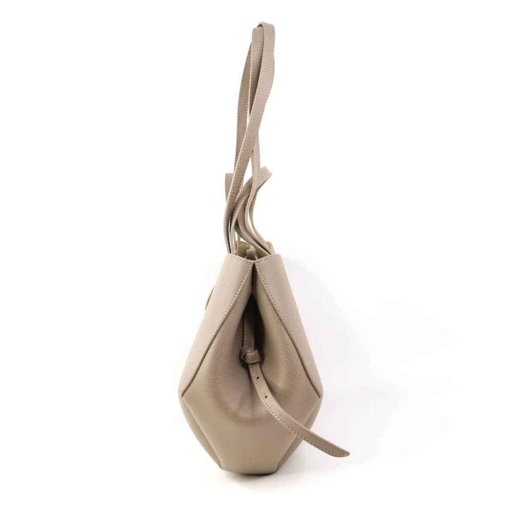 Polene Grained Beige Leather Tote Bag-thumb-3