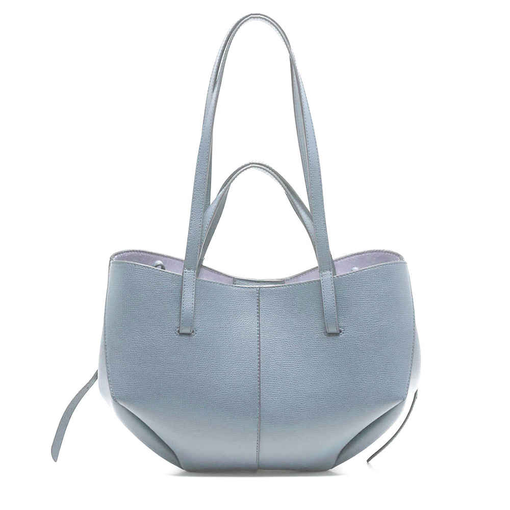 Polene Grained Blue Leather Tote Bag-1