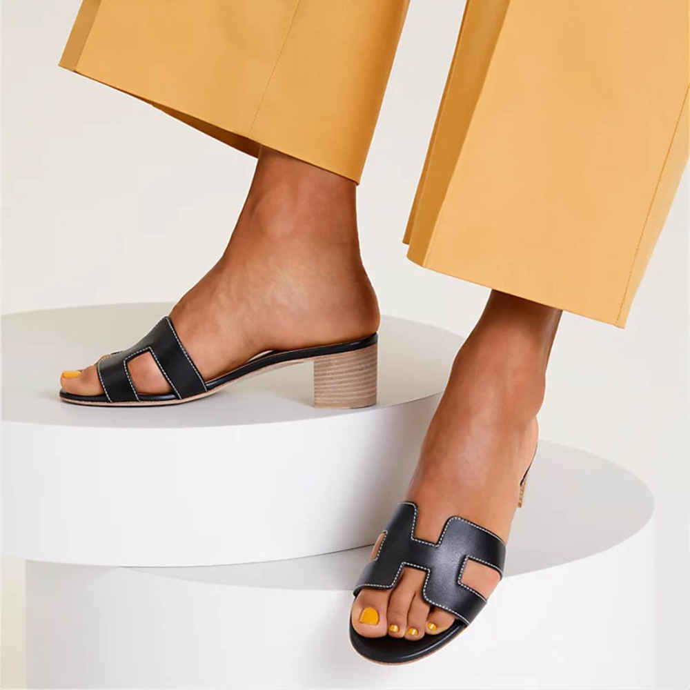 Hermes Oasis Black Heel Sandal-5