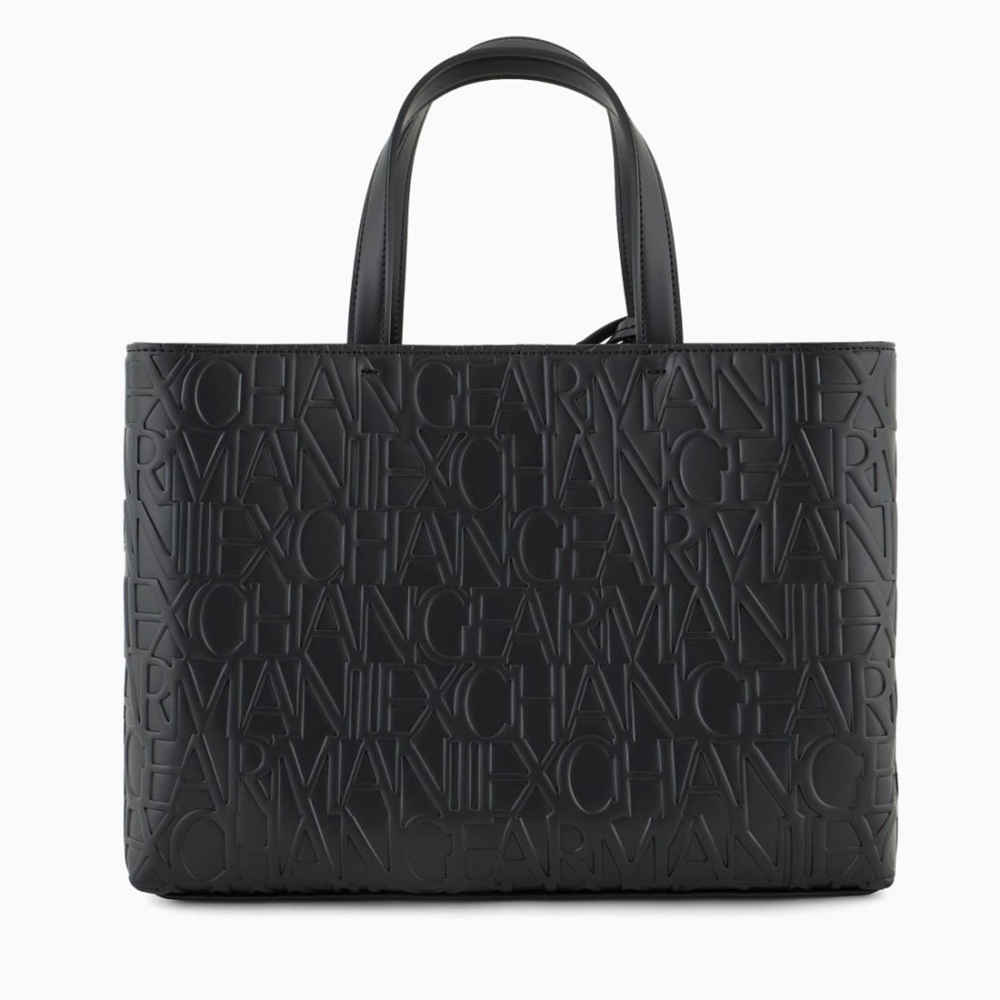 Armani Exchange Glossy Black Embossed Logo HandBag-3