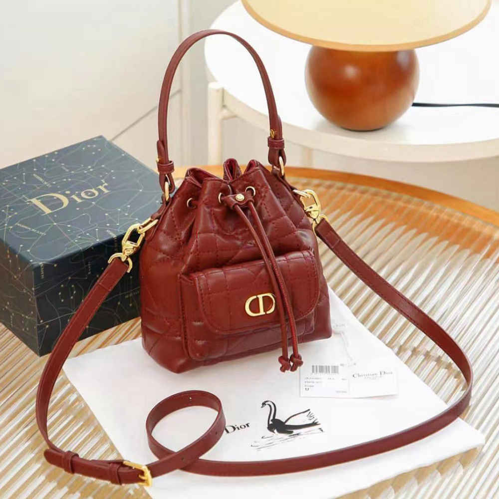 Dior Caro Mini Wine Bucket Bag-thumb-0