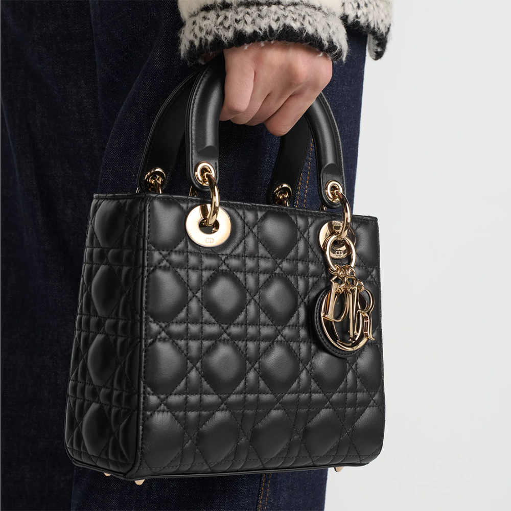 Lady Dior Signature Black Handbag-thumb-4