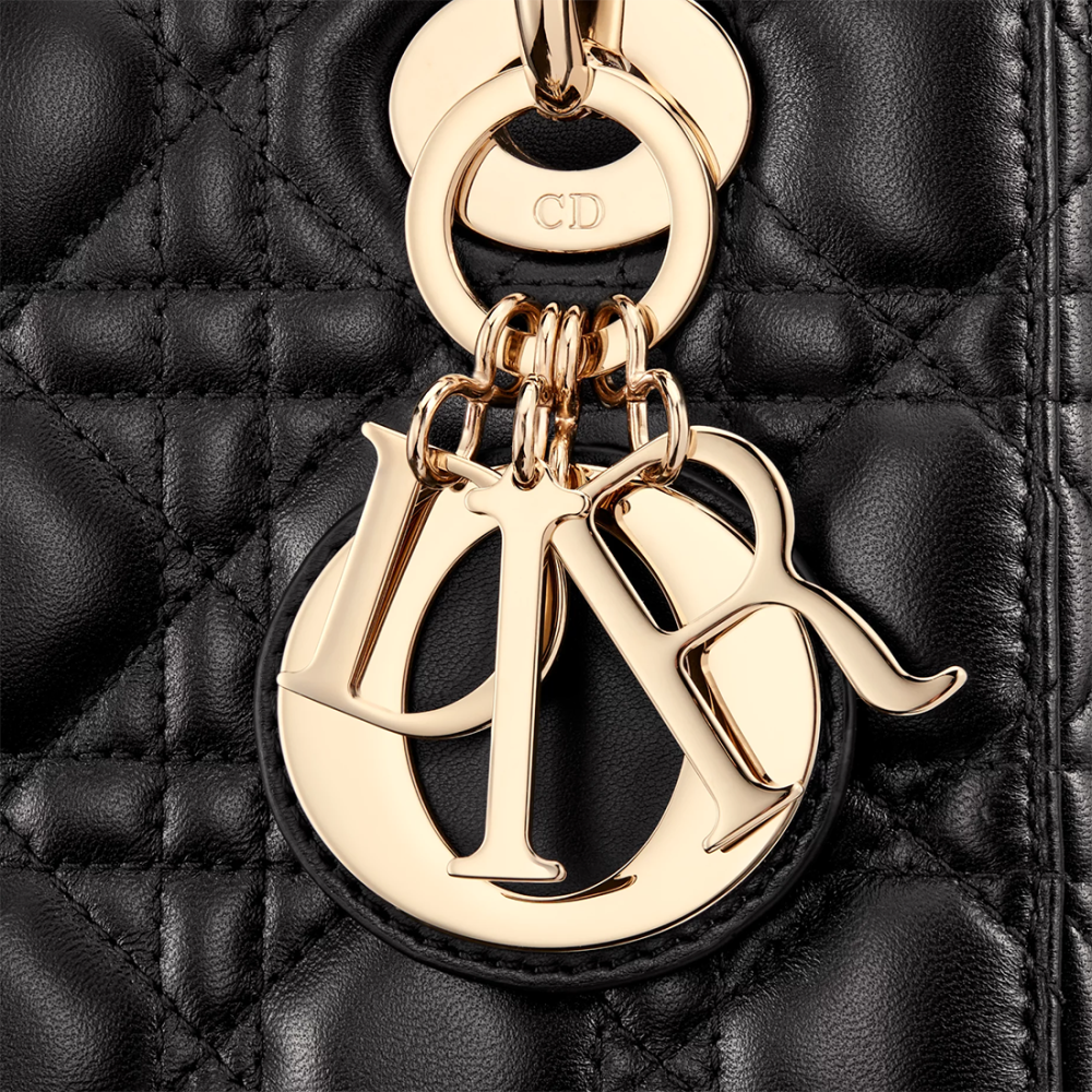 Lady Dior Signature Black Handbag-thumb-3