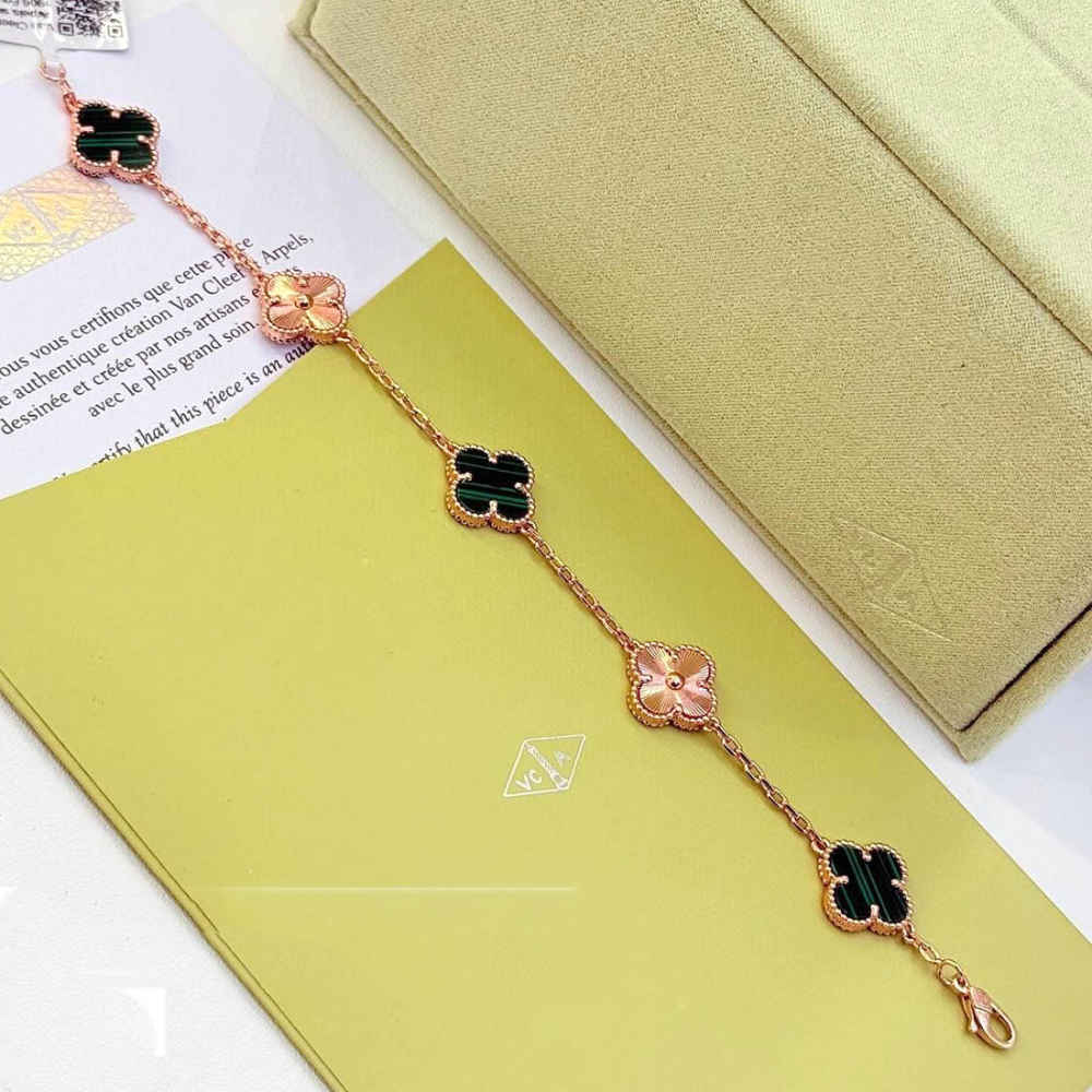 Van Cleef Alhambra Rose Gold & Green Bracelets For Women-thumb-0