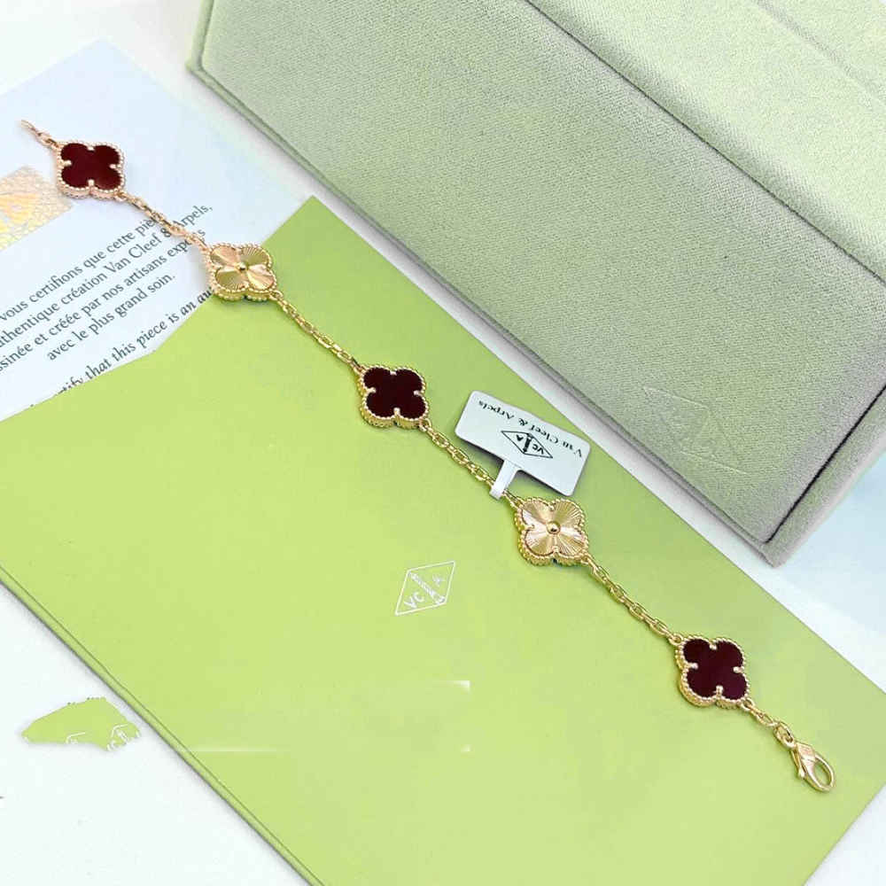 Van Cleef Alhambra Rose Gold & Red Bracelets For Women-thumb-0