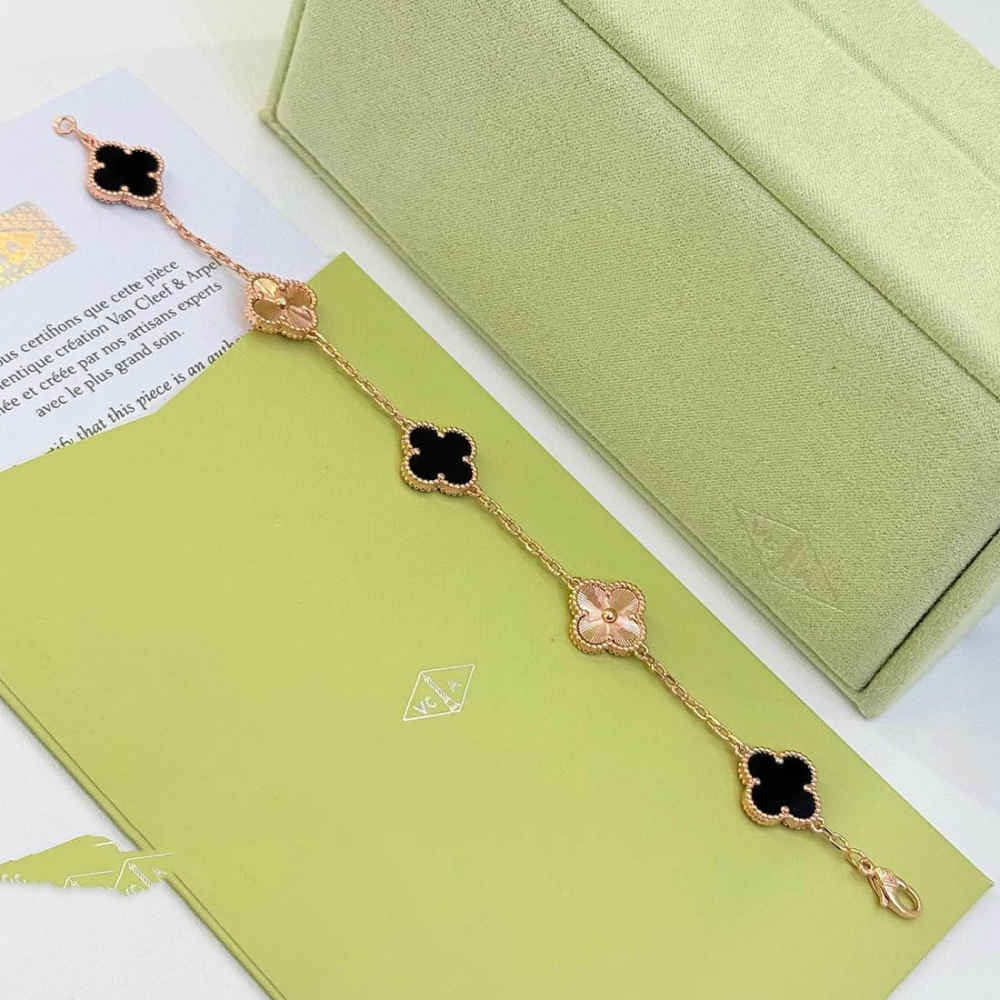 Van Cleef Alhambra Rose Gold & Black Bracelets For Women-thumb-0