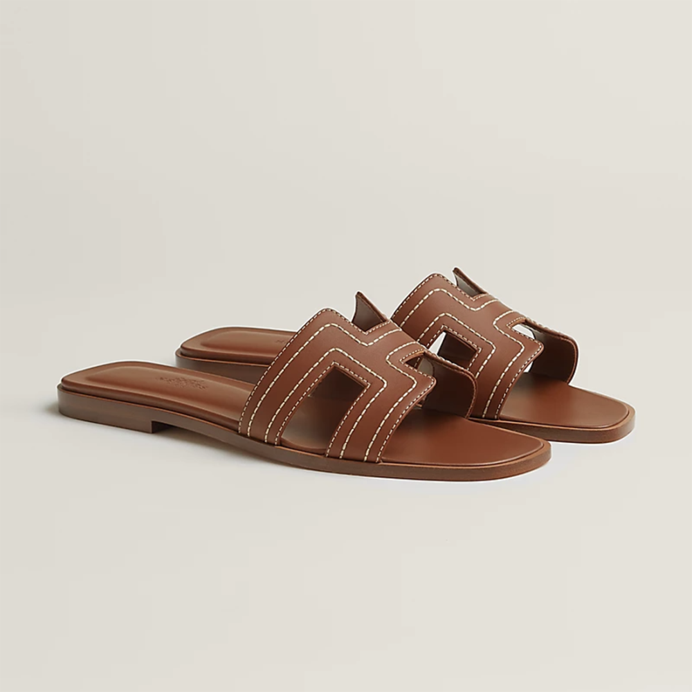 Hermes Oran Brown Flat Sandals-2