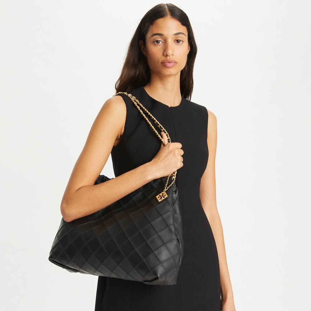 Tory Burch Fleming Drawstring Leatherite Black Hobo Bag-1