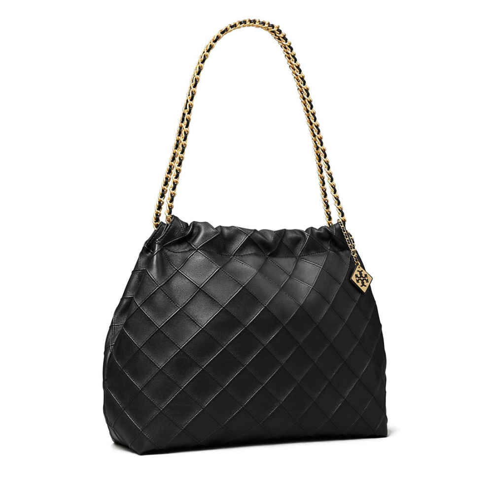 Tory Burch Fleming Drawstring Leatherite Black Hobo Bag-2