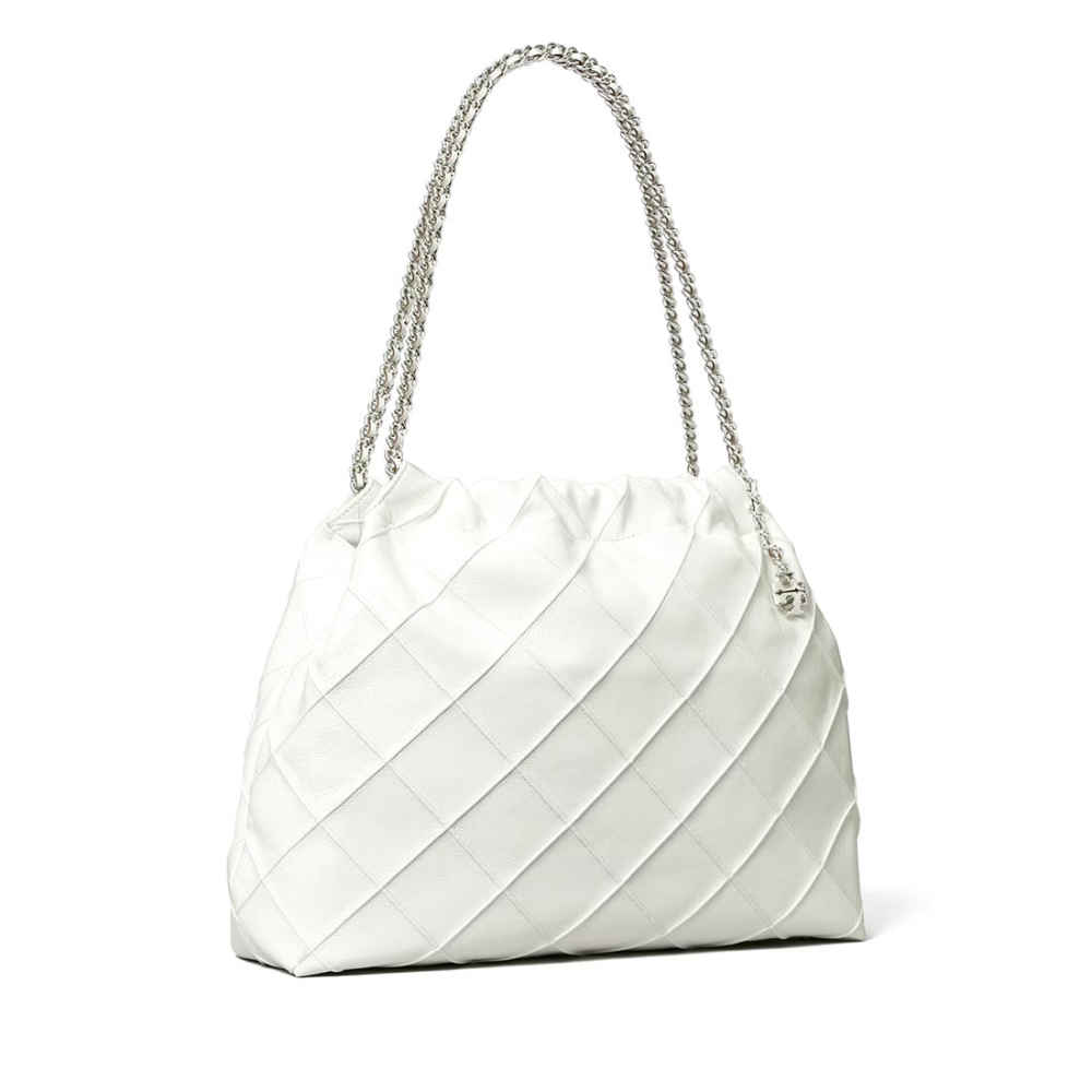 Tory Burch Fleming Drawstring Leatherite White Hobo Bag-thumb-1