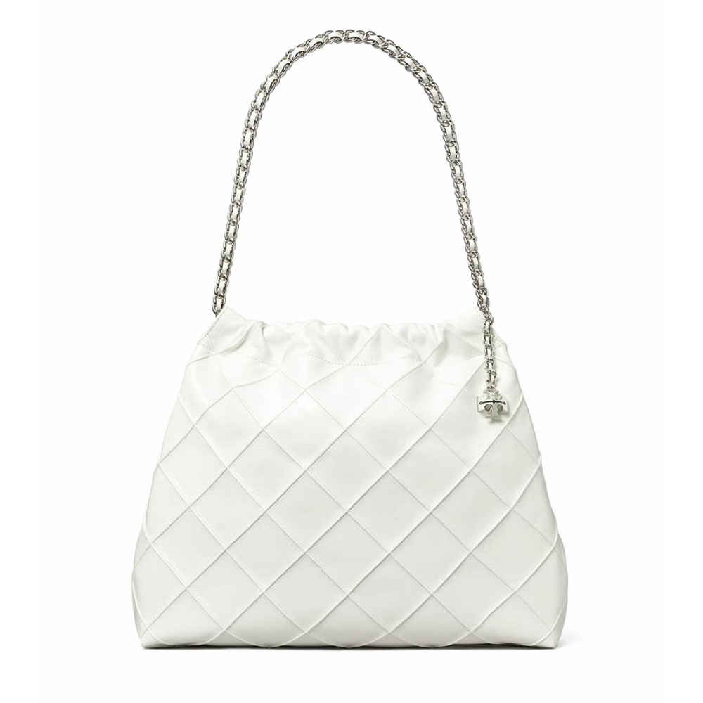 Tory Burch Fleming Drawstring Leatherite White Hobo Bag-thumb-0