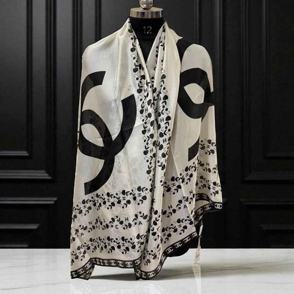 Chanel Designer White Silk Stole-2