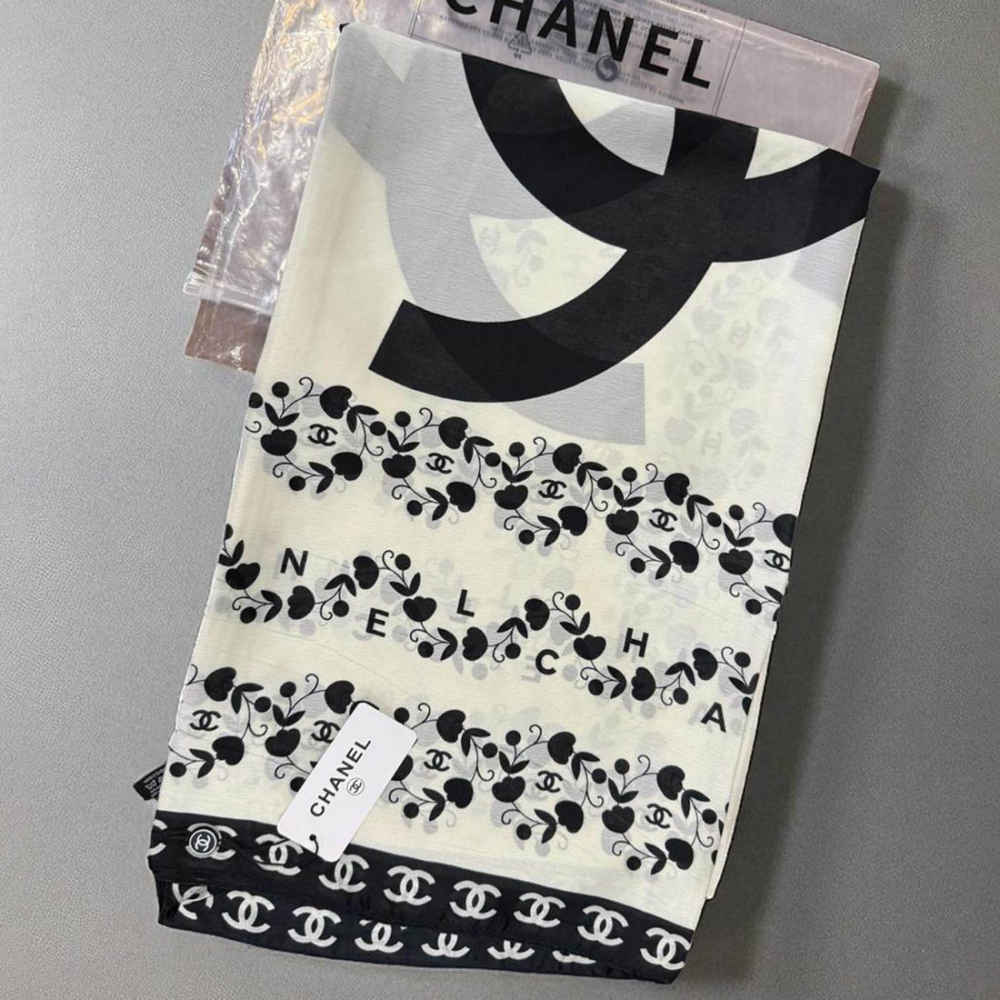 Chanel Designer White Silk Stole-3