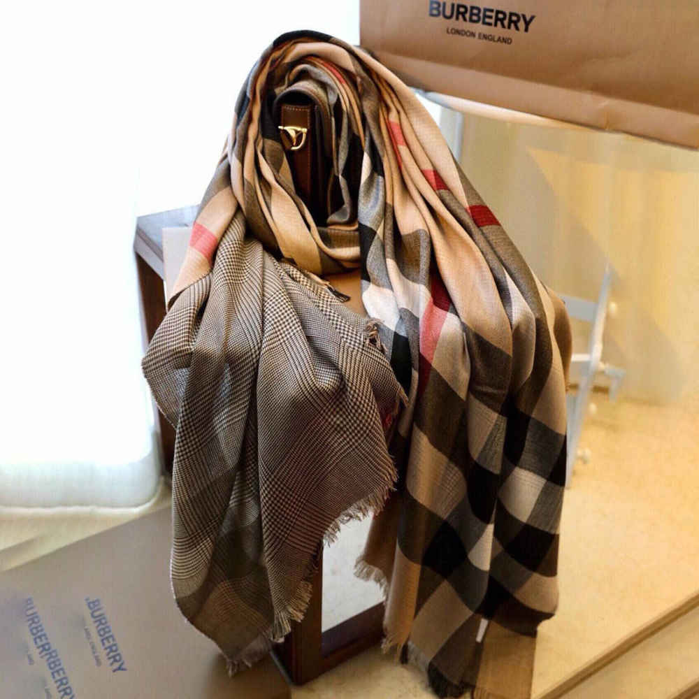 Burberry Designer Reversible Brown Silk Stole-thumb-1