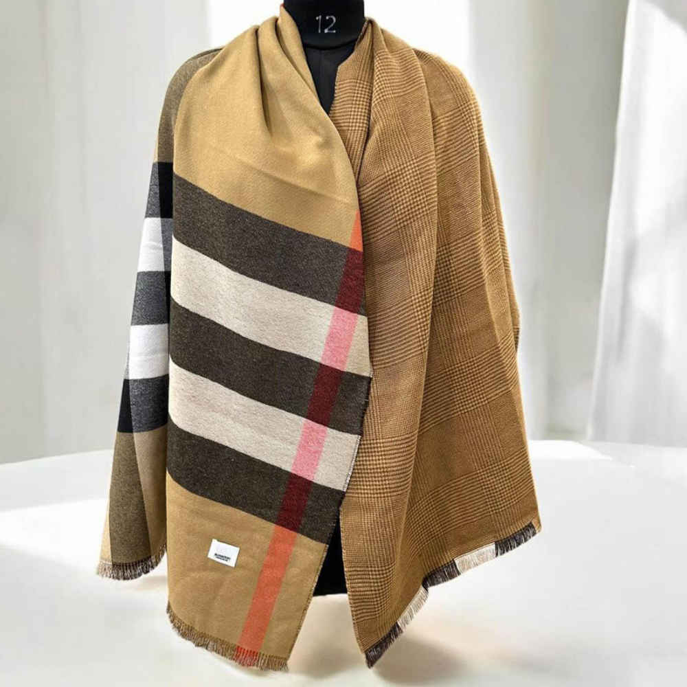 Burberry Designer Reversible Brown Silk Stole-thumb-0