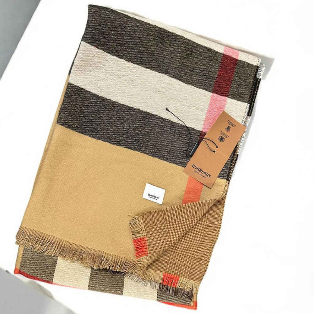 Burberry Designer Reversible Brown Silk Stole-thumb-2