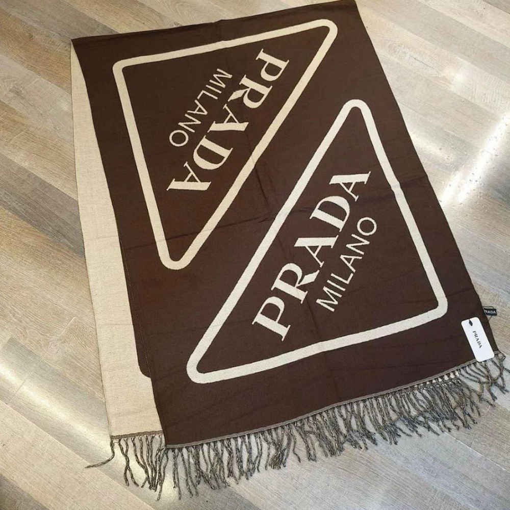 Prada Milano Symbole Reversible Dark Brown Wool-Cashmere Scarf-thumb-0