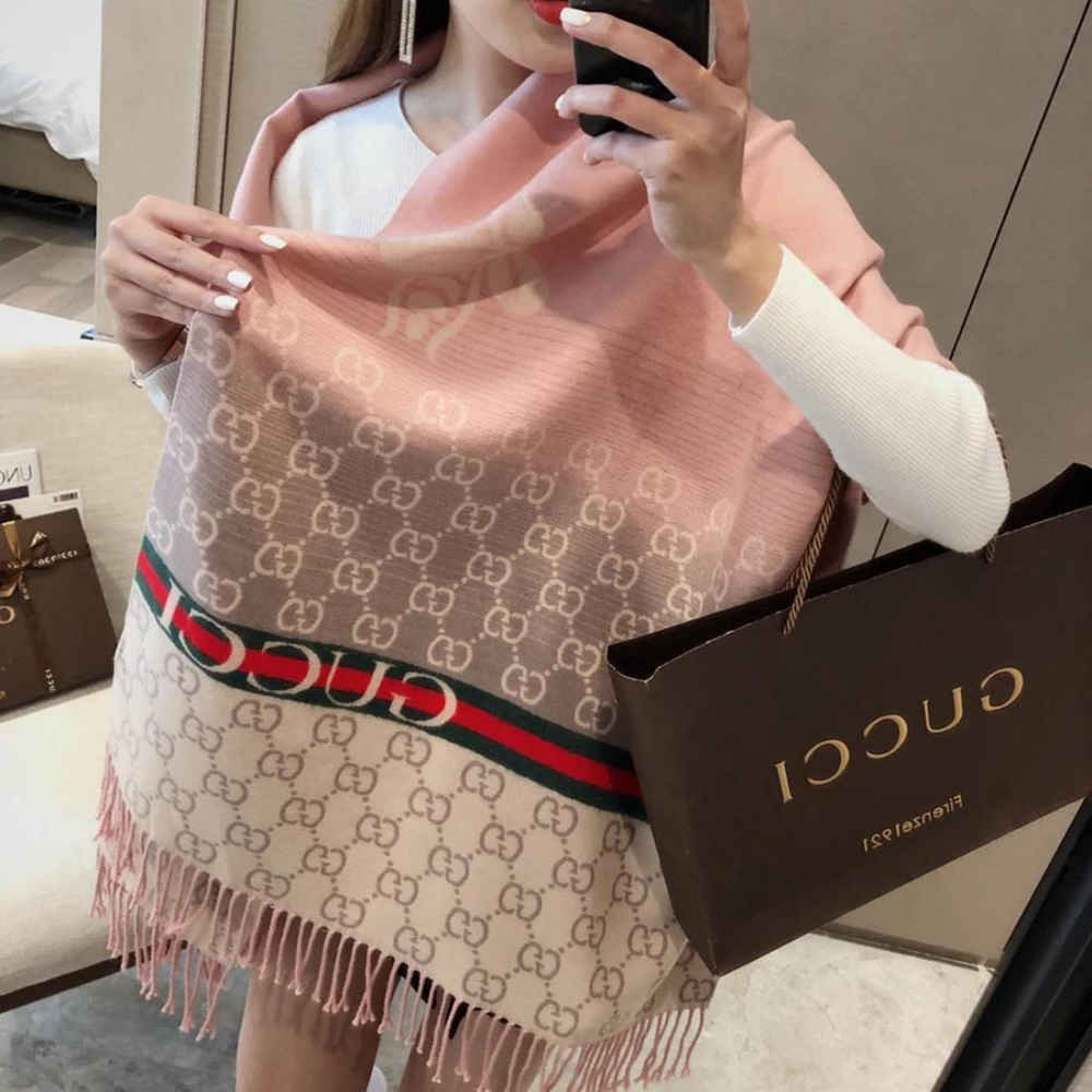 Gucci GG Monogram Logo Pink Silk Stole-thumb-2