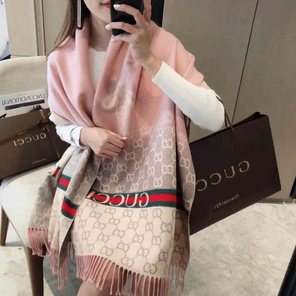 Gucci GG Monogram Logo Pink Silk Stole-thumb-3