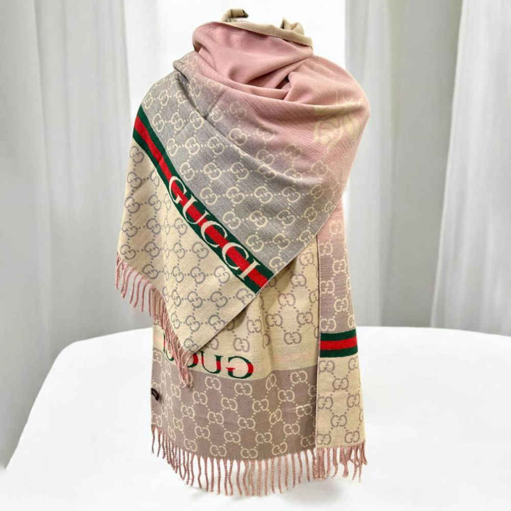 Gucci GG Monogram Logo Pink Silk Stole-thumb-0