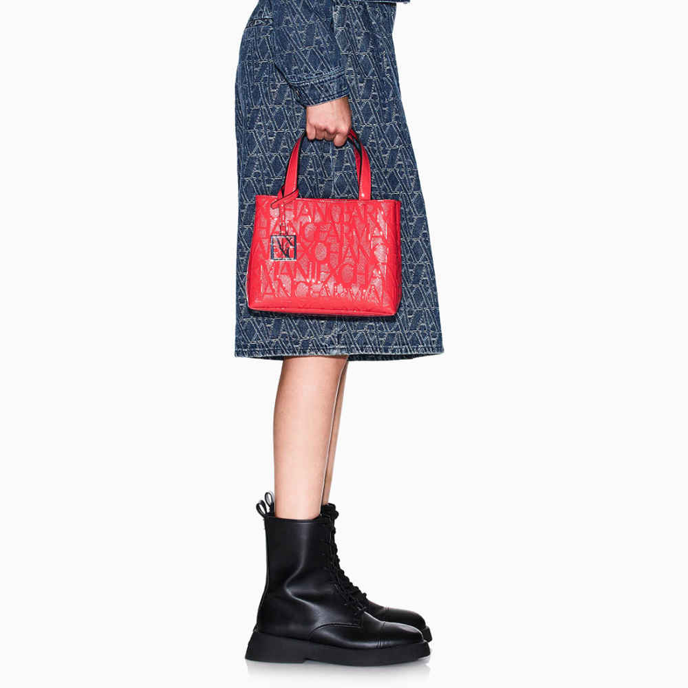 Armani Exchange Glossy Red Embossed Logo HandBag-6