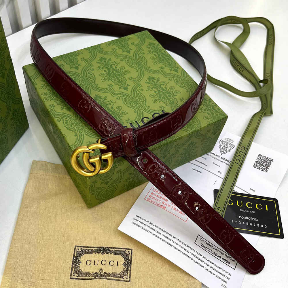 Gucci GG Slim Wine Belt-thumb-0