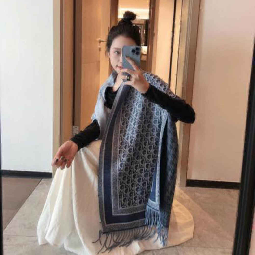 Christian Dior Oblique Blue Silk Stole-1