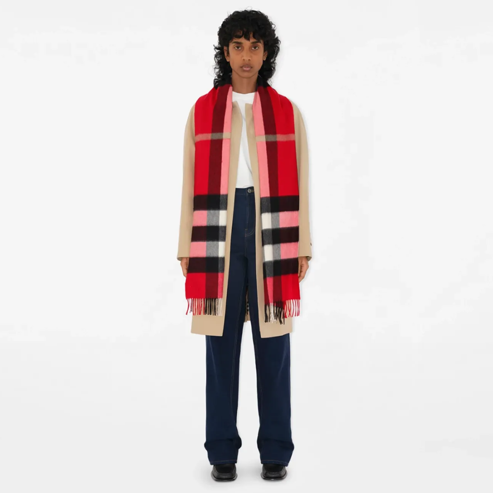 Burberry Check Cashmere Red Scarf-thumb-1