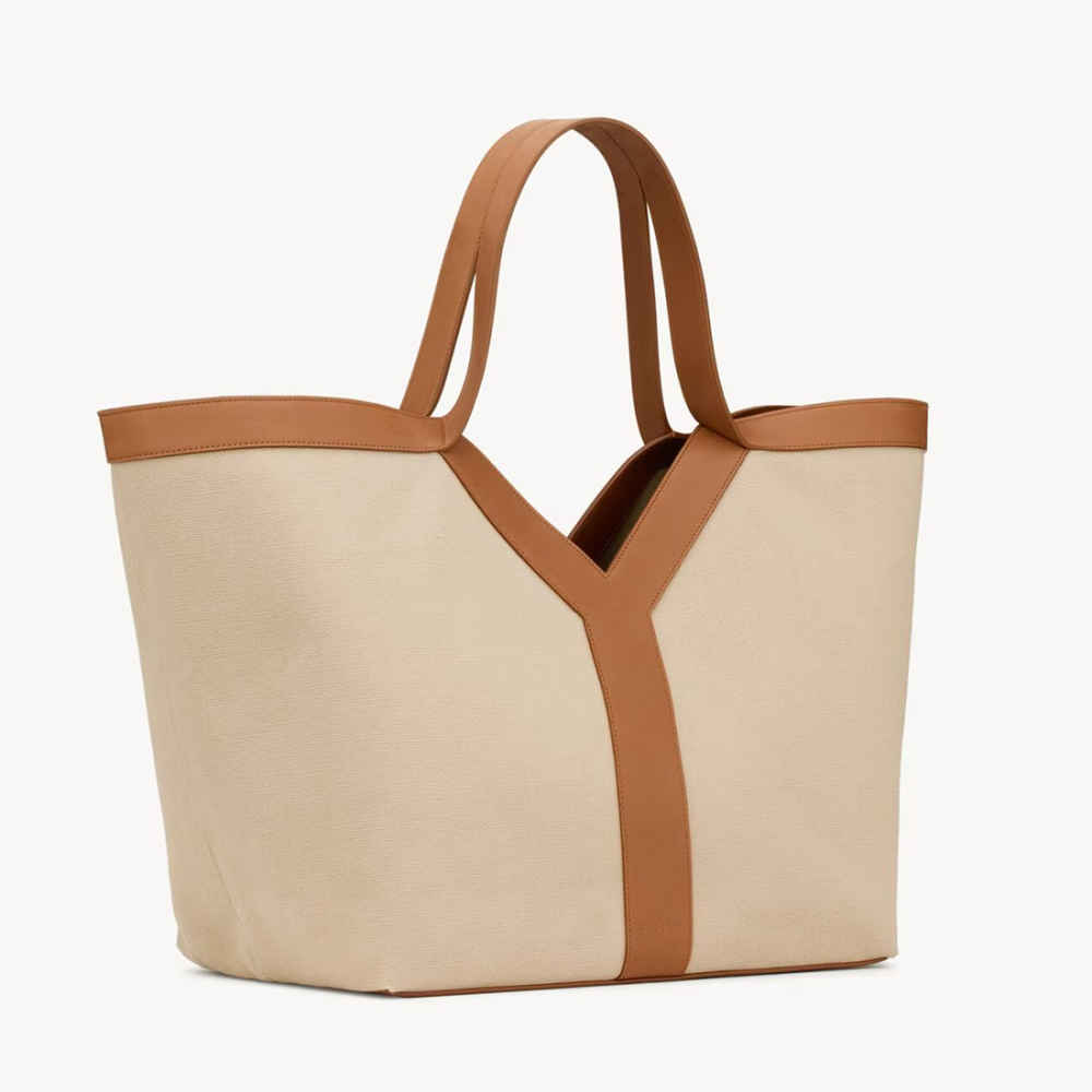 YSL Y Large Brown & White Tote Bag-1