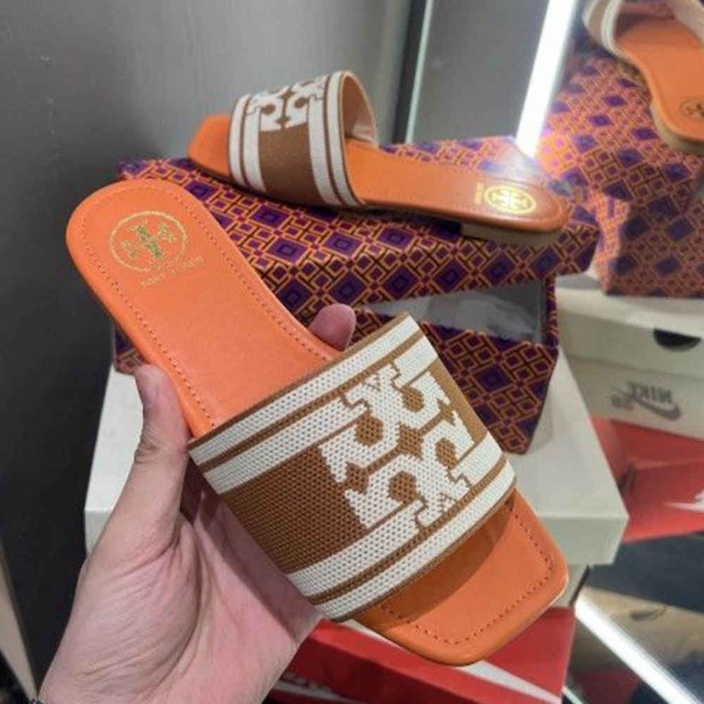 Tory Burch Double T Orange Slide-thumb-0
