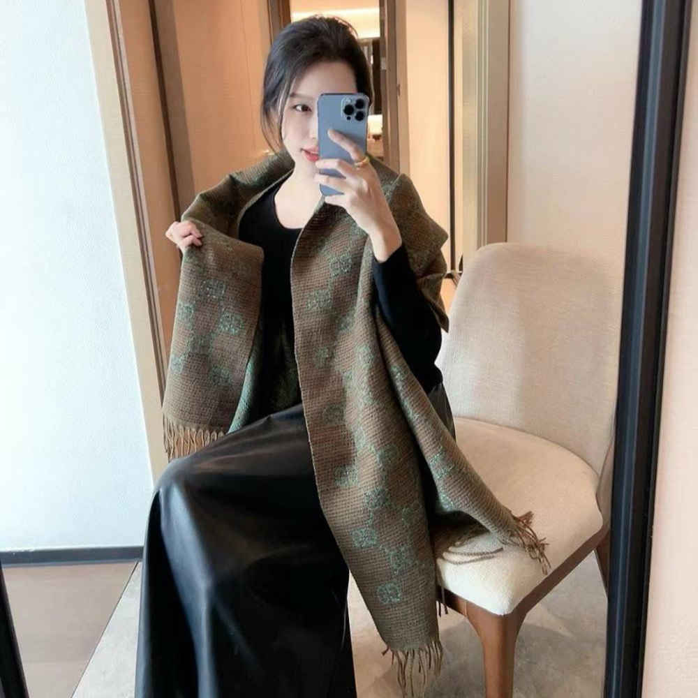 Gucci GG Monogram Bee Warm Brown Woolen Stole-thumb-1