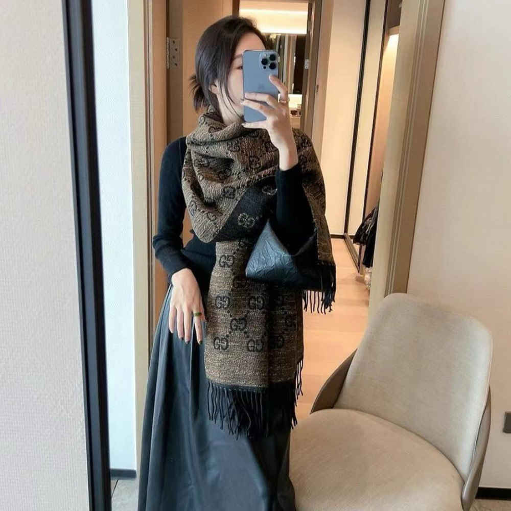 Gucci GG Monogram Bee Warm Brown & Black Woolen Stole-1