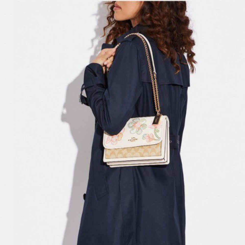 Coach Flower Print White Shoulder Bag-thumb-1