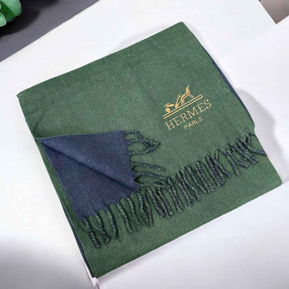 Hermes Premium Quality Green & Blue Silk Stole-thumb-0