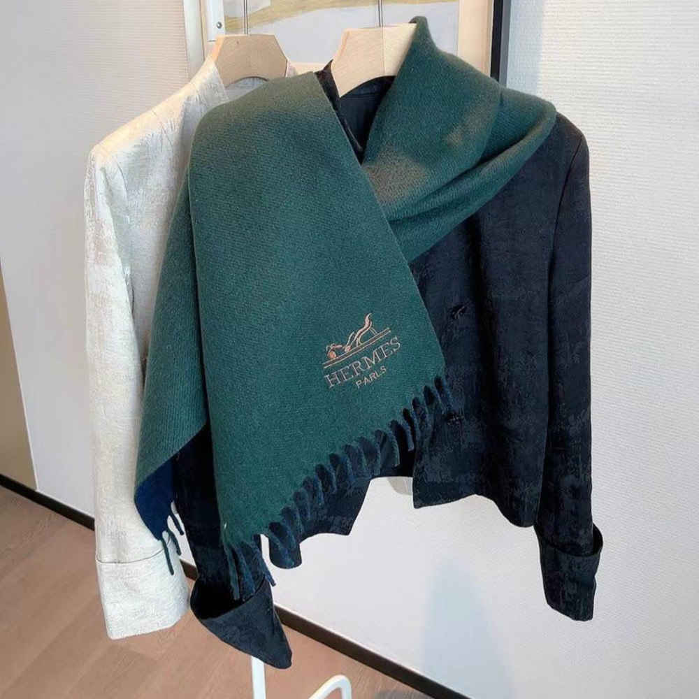 Hermes Premium Quality Green & Blue Silk Stole-thumb-1