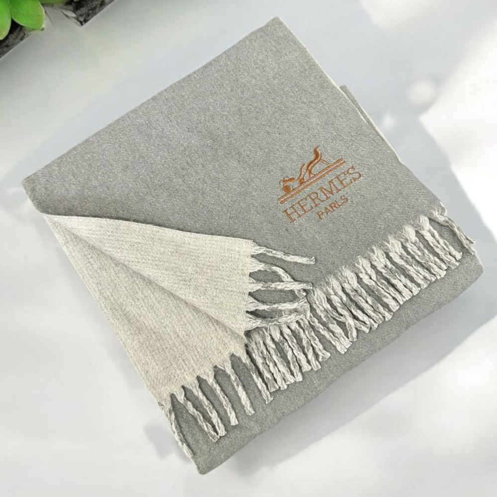 Hermes Premium Quality Grey & White Silk Stole-thumb-0