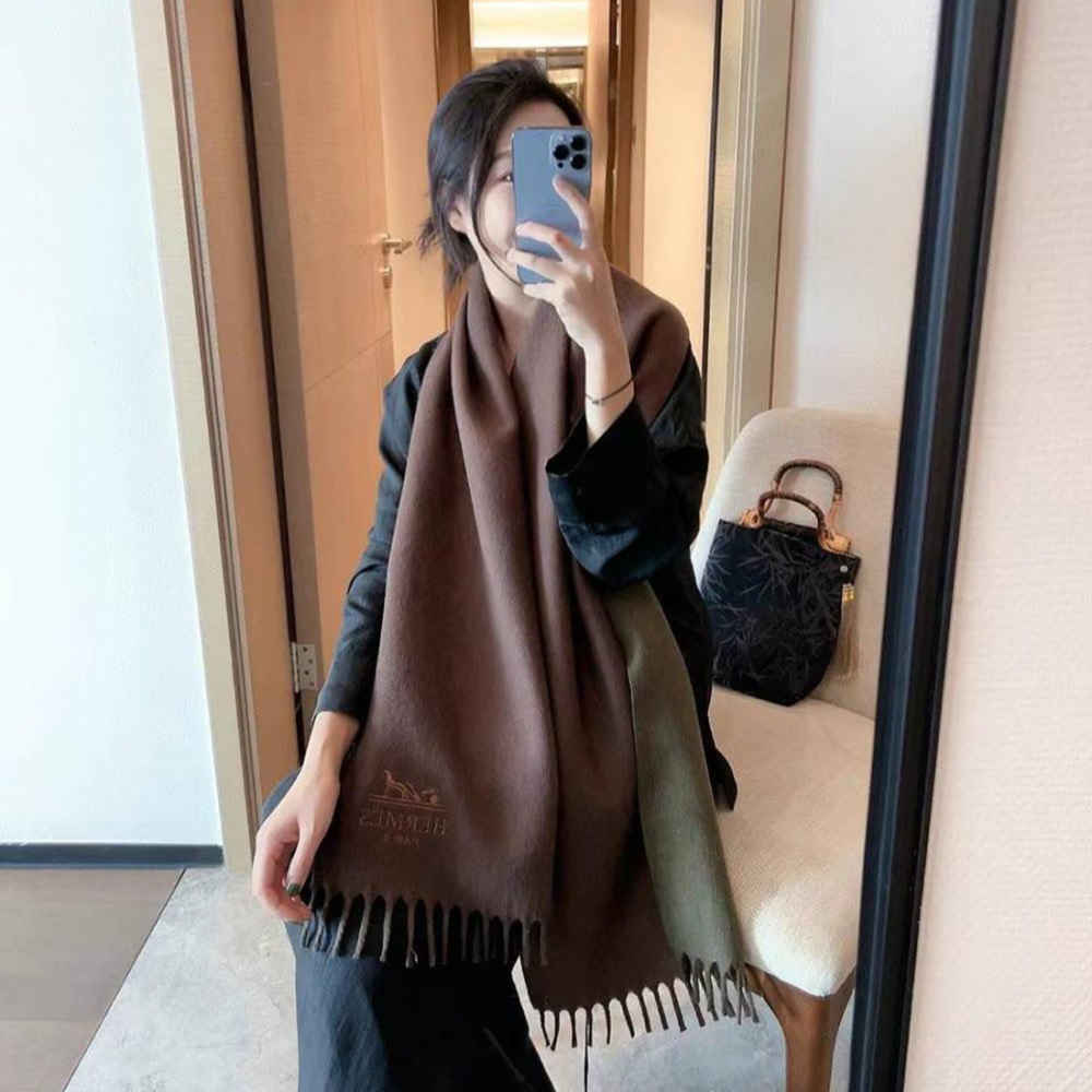 Hermes Premium Quality Brown Silk Stole-thumb-1