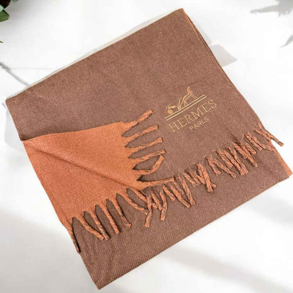 Hermes Premium Quality Brown Silk Stole-thumb-0