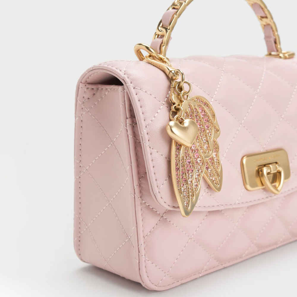 Charles & Keith Cressida Quilted Qiki Pink Sling Bag-2