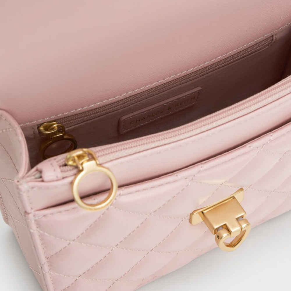Charles & Keith Cressida Quilted Qiki Pink Sling Bag-3