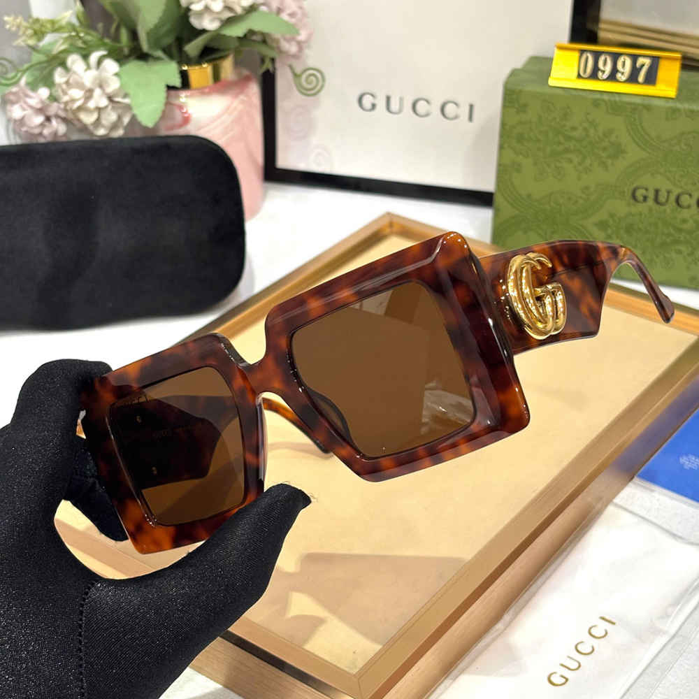 Gucci Oversized Square Brown Women's Sunglasses-thumb-1