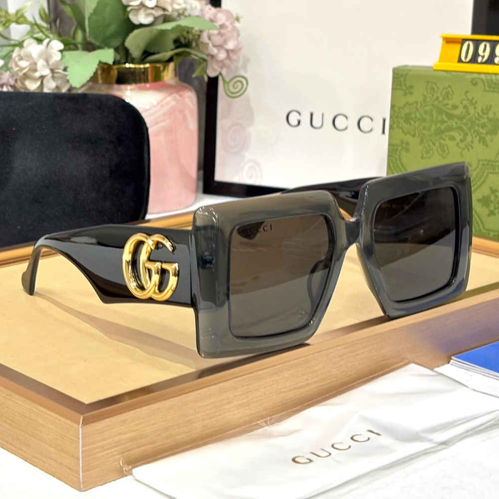 Gucci Oversized Square Grey Women's Sunglasses-thumb-0