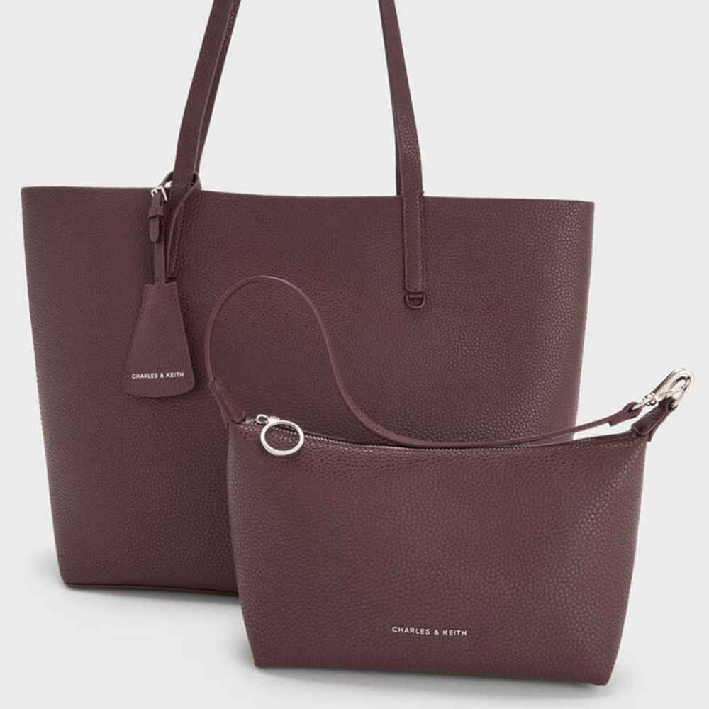 Charles & Keith Beryl Small Wine Tote Bag-thumb-3