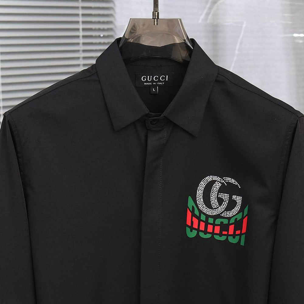 Gucci GG Embroidery Black Cotton Shirt-thumb-2