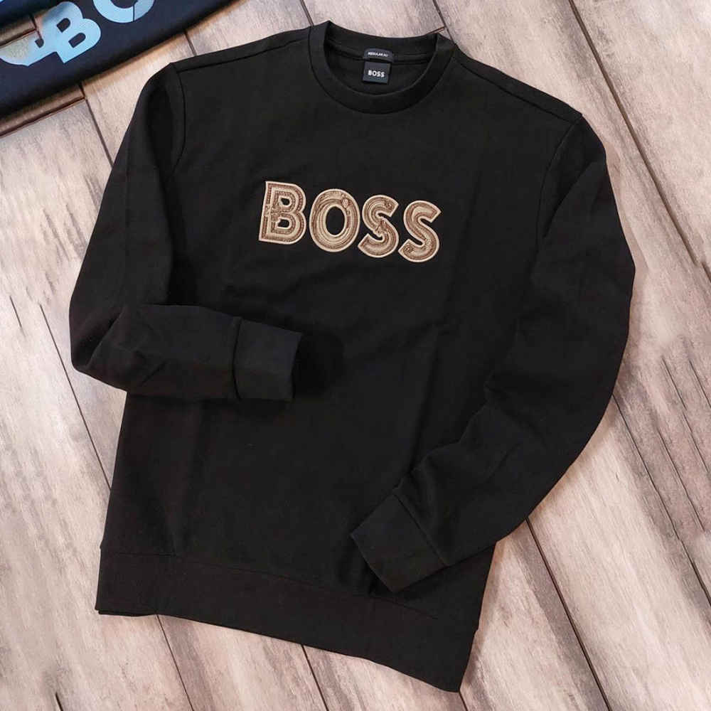 Boss Embroidery Black Cotton Sweatshirt-5