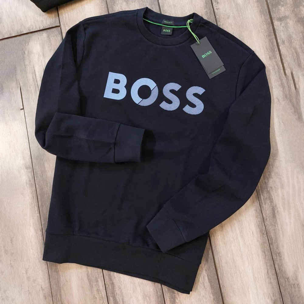 Boss Embroidery Blue Cotton Sweatshirt-5