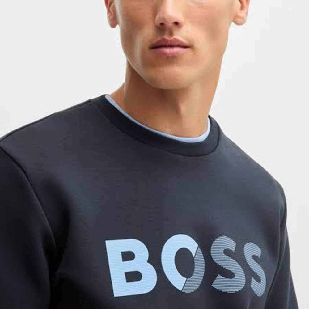 Boss Embroidery Blue Cotton Sweatshirt-1