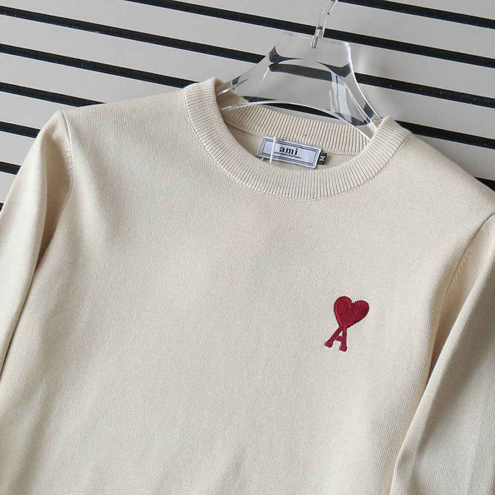 Ami Paris Ami De Cœur Cream Crewneck Pullover-thumb-2