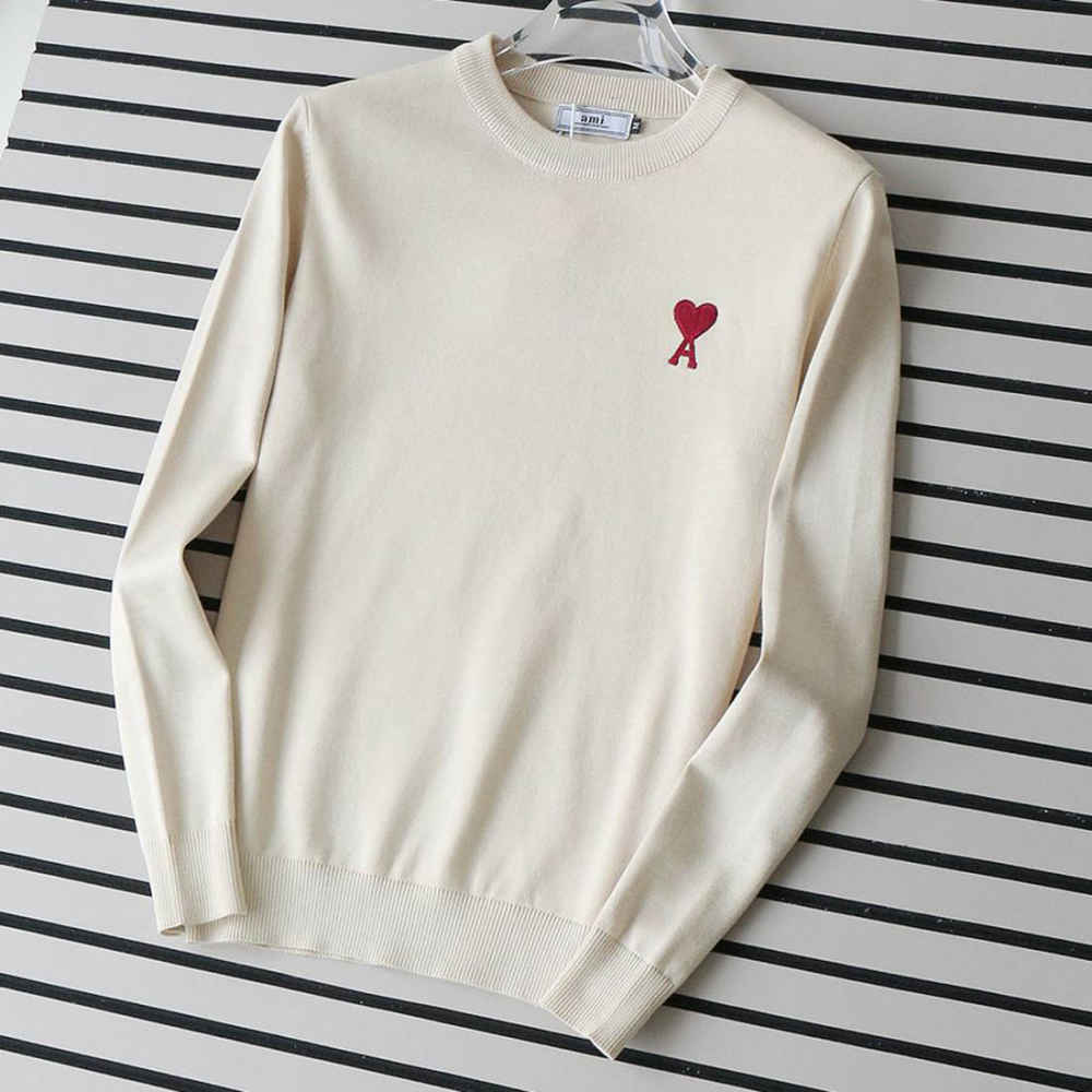 Ami Paris Ami De Cœur Cream Crewneck Pullover-thumb-0