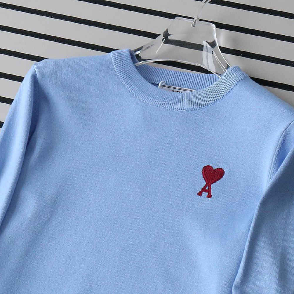 Ami Paris Ami De Cœur Sky Blue Crewneck Pullover-thumb-1